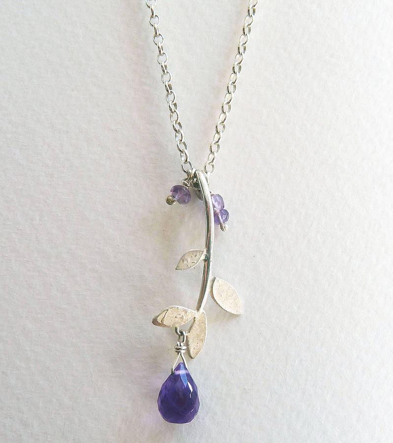 Lila Leaf Gemstone Drop Necklace By Blossoming Branch ...