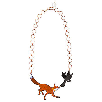 Fox And Crow Enamel Necklace, 2 of 4