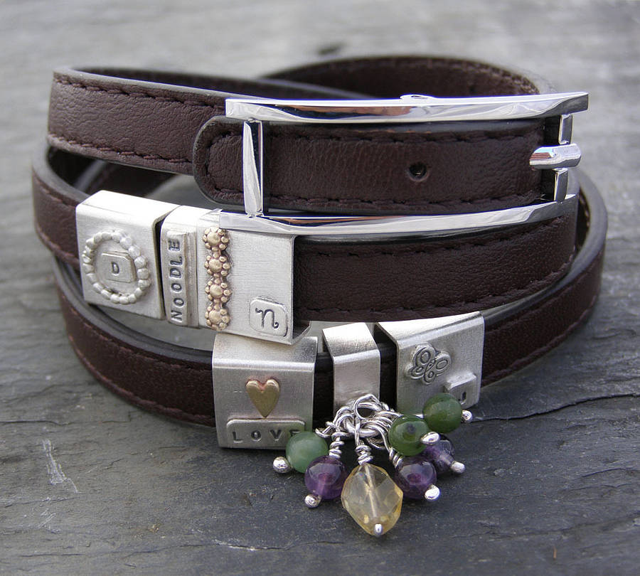 Leather Belt Bracelet With Personalised Tags By Soremi Jewellery