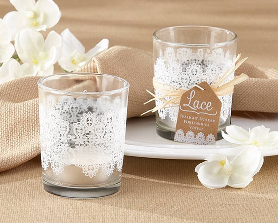 set of four 'lace' glass tea light holder by hope and willow