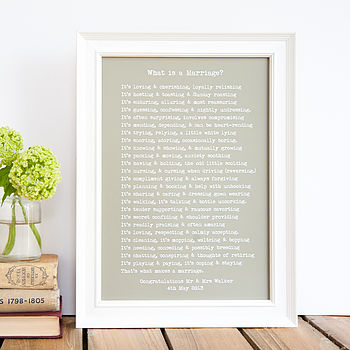 Personalised Marriage Print What Is A Marriage Poem, 7 of 10
