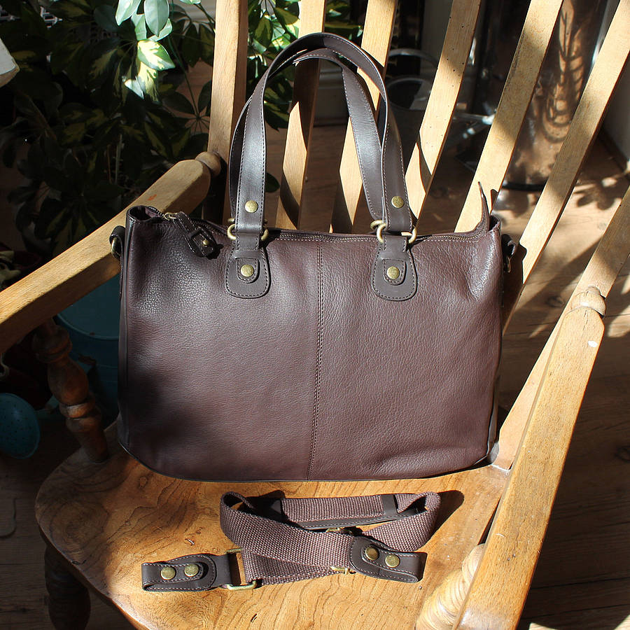 Ladies Leather Laptop Tote Bag With Shoulder Strap By Nv London Calcutta | www.neverfullmm.com