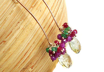 Green Amethyst Ruby Emerald Silver Earrings, 4 of 6