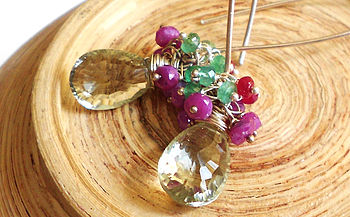 Green Amethyst Ruby Emerald Silver Earrings, 5 of 6