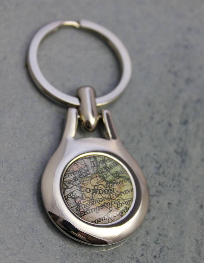 personalised vintage map silver keyring by posh totty designs creates ...