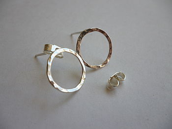 Handmade Beaten Silver Circle Earrings, 2 of 5