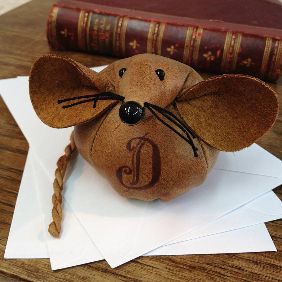 Handmade Leather Monogram Mouse Paperweight By Yellow Rose Design
