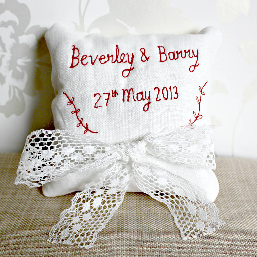 Personalised Wedding Ring Cushion By Mr Teacup