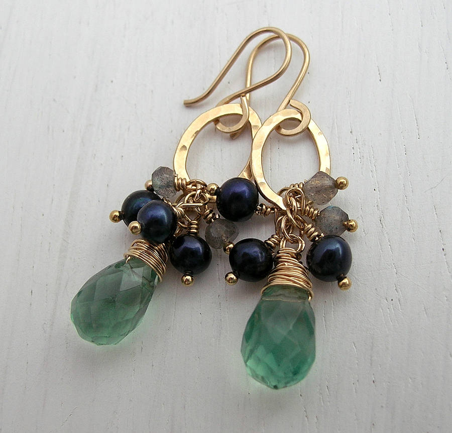 green stone and pearl earrings