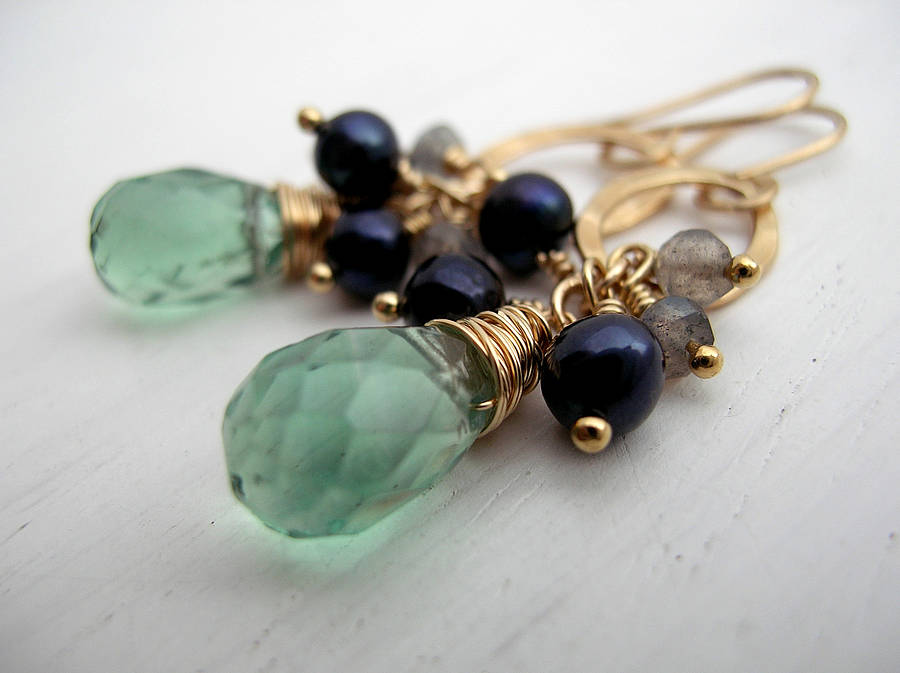 Green Stone Drop Earrings By Sarah Hickey