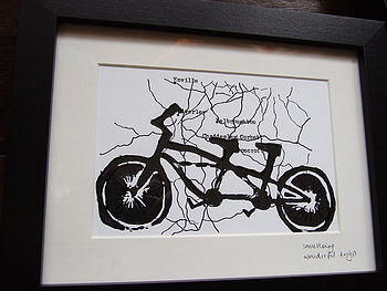 Personalised Bike Print On Hand Drawn Bespoke Map, 6 of 11
