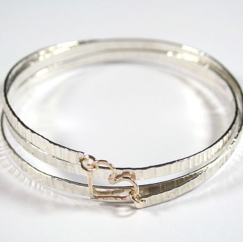 Hammered Spiral Bangle With Gold Heart, 2 of 5