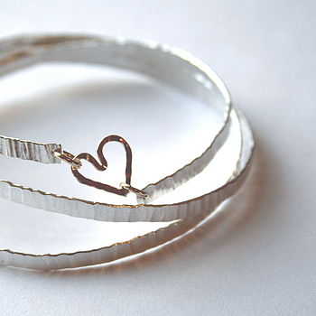 Hammered Spiral Bangle With Gold Heart, 3 of 5