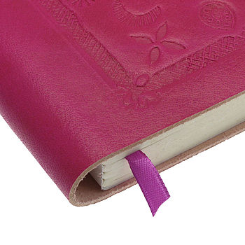 Handmade Pink Embossed Leather Notebook, 2 of 5