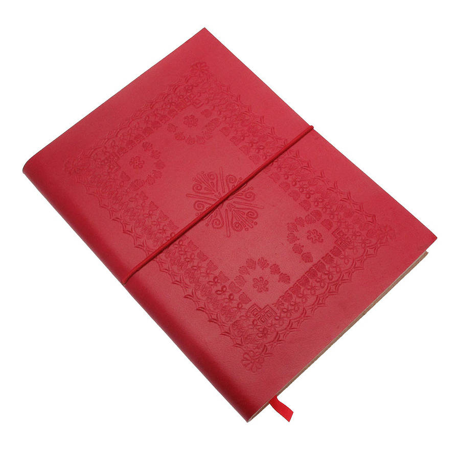 Handmade Red Embossed Leather Notebook By Paper High