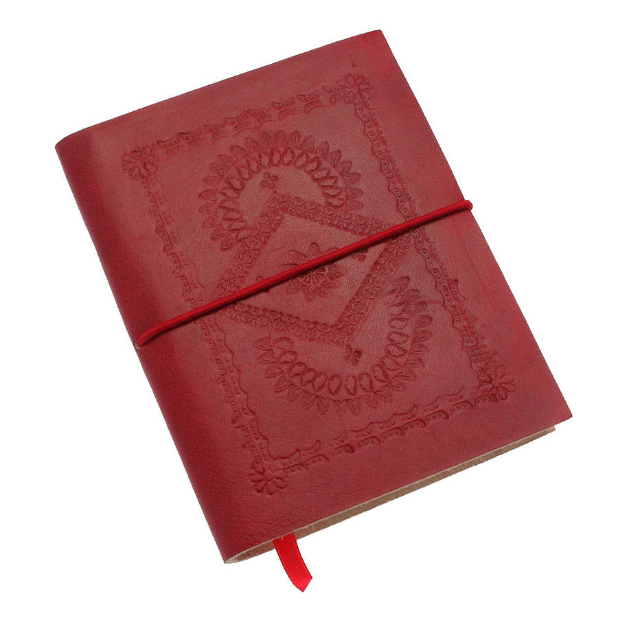 Handmade Red Embossed Leather Notebook By Paper High