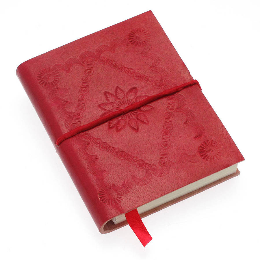 Handmade Red Embossed Leather Notebook By Paper High