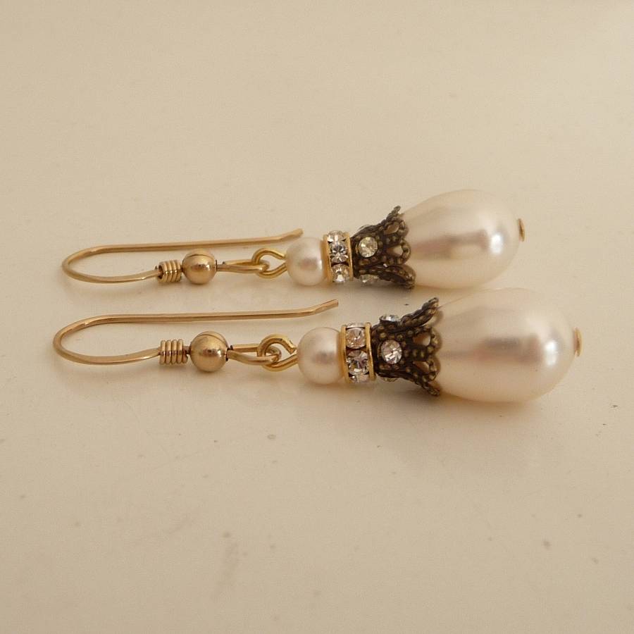 Crystal Filigree And Pearl Fish Hook Earrings By Katherine Swaine