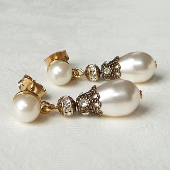 Rhinestone Embellished Pearl Drop Earrings, 5 of 8