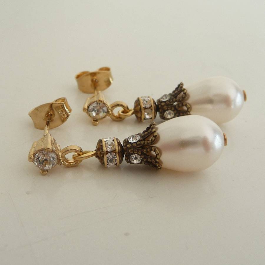 Rhinestone Embellished Pearl Drop Earrings By Katherine Swaine ...
