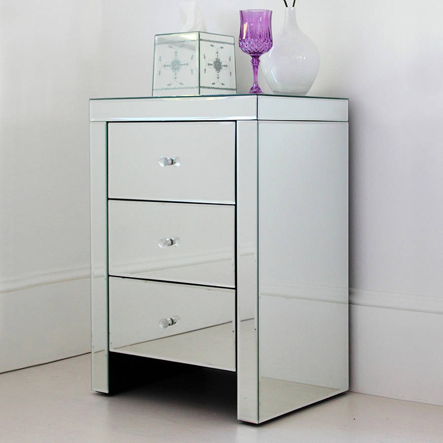 Three Drawer Mirrored Bedside Table By Out There Interiors