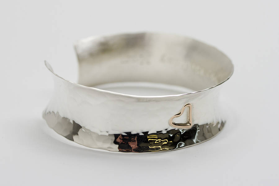 Personalised Gold Heart Silver Cuff Bangle By Carole Allen Silver ...