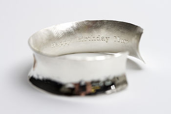 Personalised Gold Heart Silver Cuff Bangle, 6 of 7