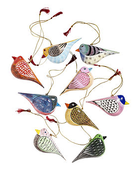 Hand Painted Wooden Birds By Bell & Blue 