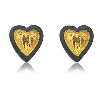 Sterling Silver Black And Gold Heart Earrings, 2 of 5