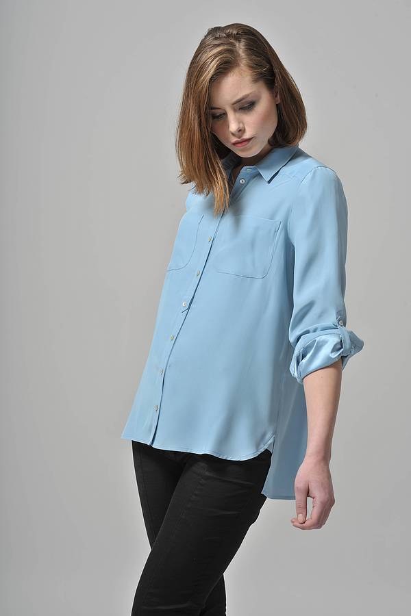 Blue Silk  Shirt Blouse  By The Shirt Company 