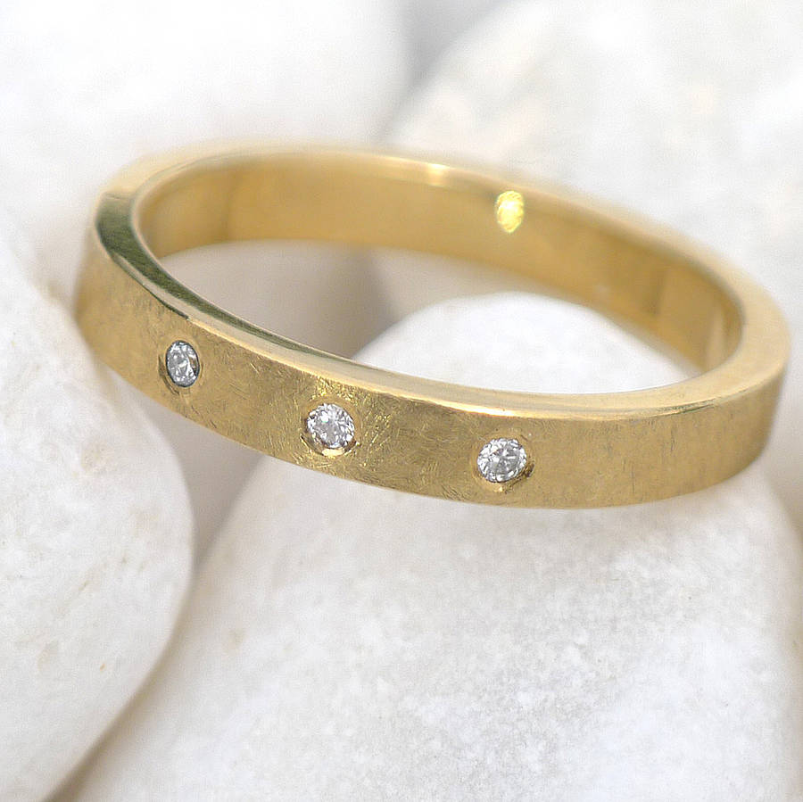 diamond wedding ring in textured 18ct gold by lilia nash jewellery ...