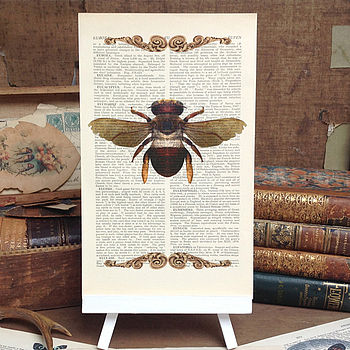 Upcycled Antique Paper Insect Bee Print, 4 of 5