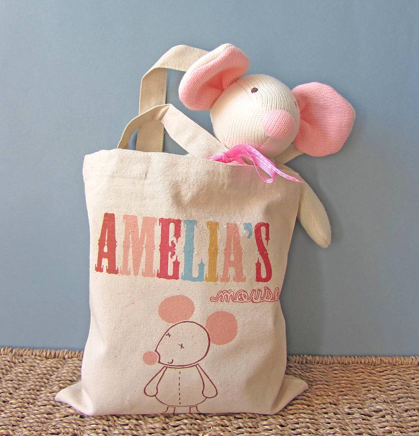 personalised tote bag with knitted mouse by fora creative ...