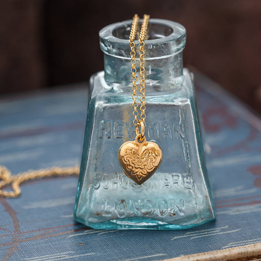 Gold Vintage Style Heart Necklace By 