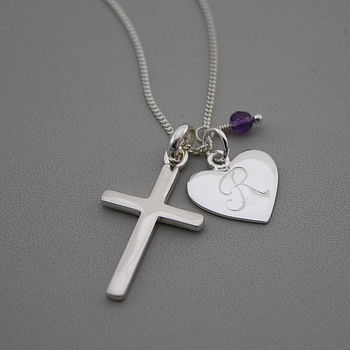 Silver Cross Birthstone Personalised Necklace, 12 of 12
