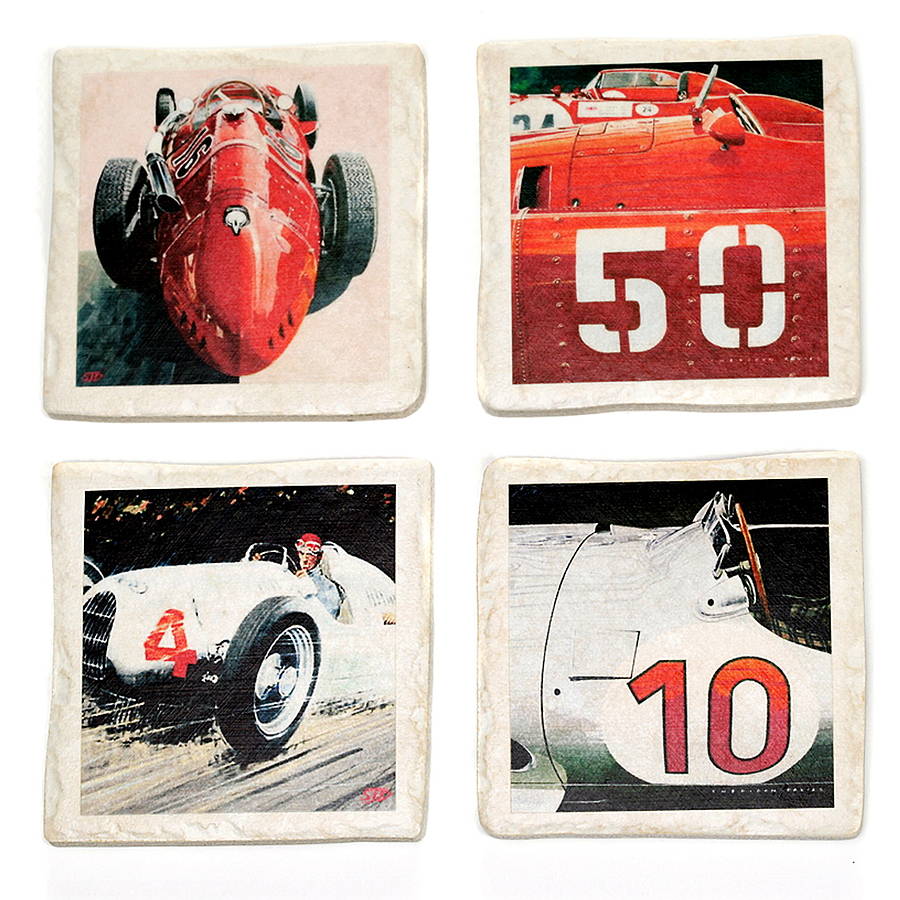 Set Of Four Ceramic Historic Racing Car Coasters By Me and My Car