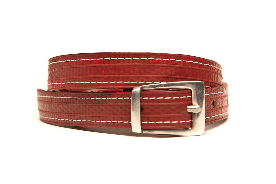 reclaimed fire hose skinny stitch belt by elvis & kresse ...