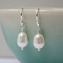 White Pearl Drop Earrings On Sterling Silver Hooks, thumbnail 2 of 6