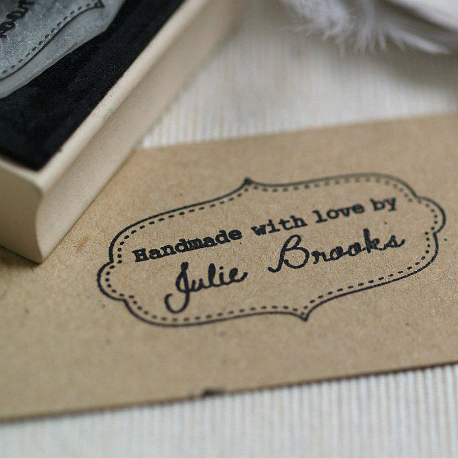 'handmade by' personalised stamp by pretty rubber stamps