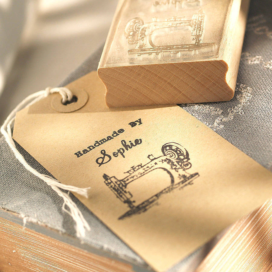 sewing 'handmade by' personalised stamp by pretty rubber stamps ...