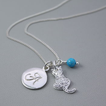 Cat Charm Personalised Silver Necklace With Birthstones, 6 of 12