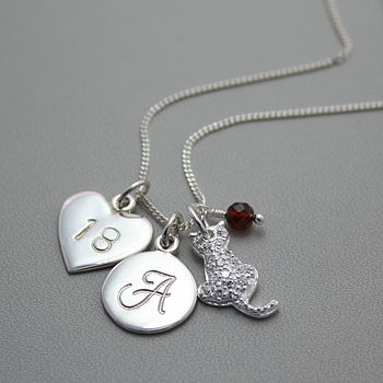 Cat Charm Personalised Silver Necklace With Birthstones, 11 of 12
