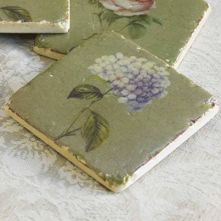 set of four ceramic garden flower coasters by dibor