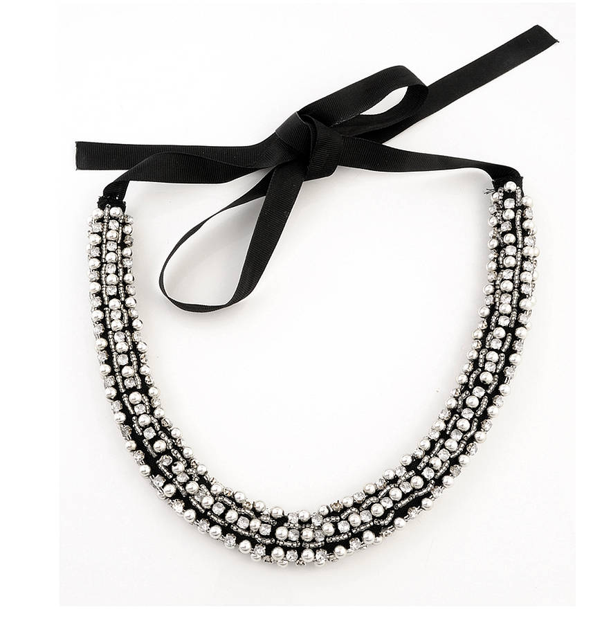 crystal and bead covered ribbon necklace by blakegodbold