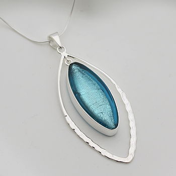 Murano Glass & Silver Hammered Elipse Pendant, 2 of 12