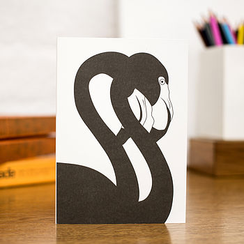 Black Flamingo Pair Blank Greetings Card, 4 of 7