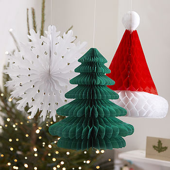 three christmas honeycomb hanging decorations by ginger ray ...
