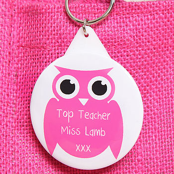 Personalised Jute Bag With Owl Key Ring, Teachers Gift, 3 of 4