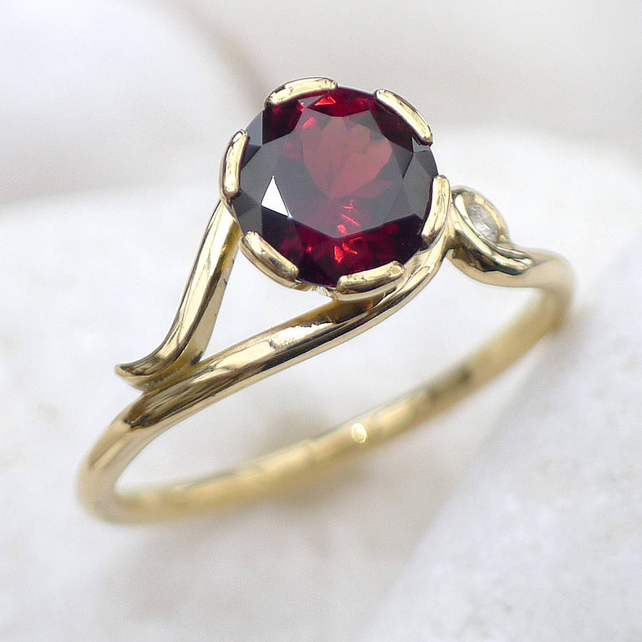 Garnet Ring In 18ct Gold With Diamond Accent By Lilia Nash Jewellery
