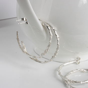 Silver Hoop Twig Earrings, 2 of 5